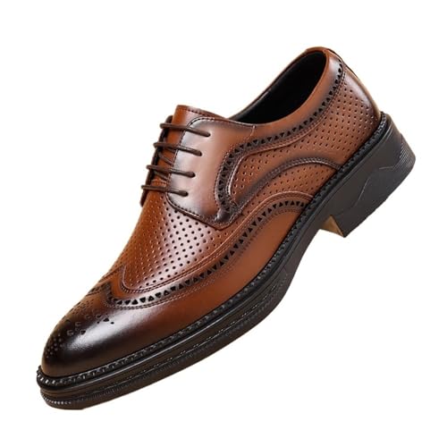 Men's Leather Shoes Summer Business Men's Shoes Breathable Soft Sole Shoes Oxfords(Brown,7)3