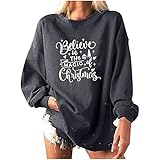 DESKABLY Christmas women's gifts,Pullover O-Neck Tops Winter Fleece Long Sleeve Festival Printed Blo