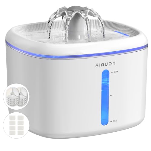 AIAUON Cat Water Fountain，2.5L/84oz Pet Cat Fountain – Ultra Quiet Upgraded Automatic Pet Water Dispenser with 8 Replaceable Filters, Indoor Cat & Dog Drinking Bowl-W (W01Pro)