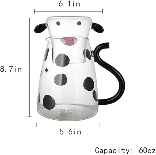 Miniatura 2 de Juego de jarras de agua de noche de cristal transparente de vaca con vaso, jarra y taza de noche