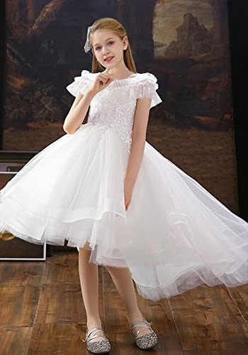 Flower Girl Dress Lace Tulle With Beads Princess Dress For Wedding Party Gown For Girls 2-13 Years Old White 12 #TOP3