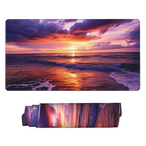 Tapis de Souris Coucher de soleil, Grand Tapis de Souris 1200x400 mm, Plage Tapis de Souris de Jeu, Sous-Main Bureau avec Bords Cousus, Tapis de Souris Clavier,pour Travail, Jeux, Bureau, Maison U-786