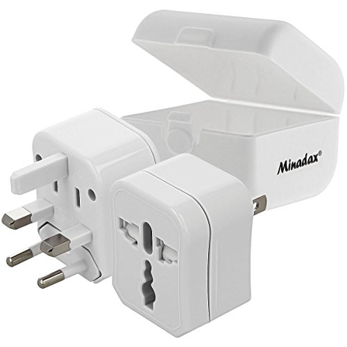 Minadax® Adaptateur De Voyage Universel Adaptateur Connecteur-Femelle | 3 Pièces | Utilisable Dans 150 Pays | Prise pour EU, USA, AUS, UK | Compact 64 x 62 x 47mm
