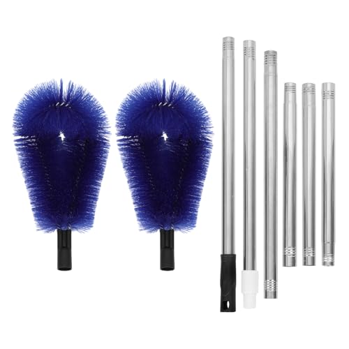 Tofficu Cepillo Telescópico para Limpieza de Canalones Extensible Ajustable 6 Secciones 2 Cabezales Azules Cerdas Protectoras para Techos Suelo y Drenaje
