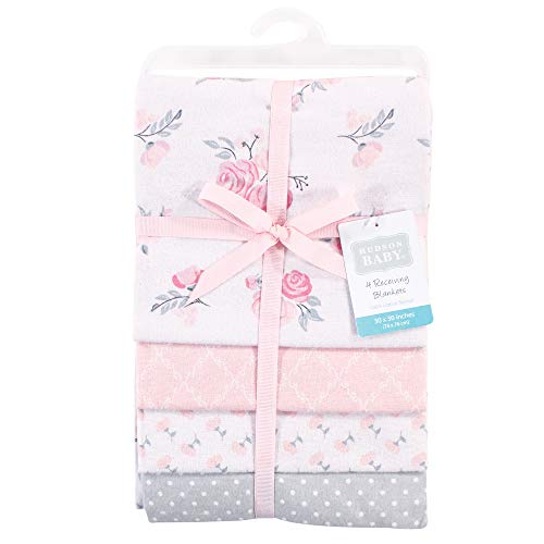 Image of Hudson Baby Unisex Baby Cotton Flannel Receiving Blankets, Pink Floral, One Size