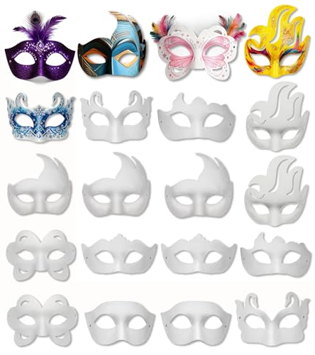 Hcaiip 15 PCS DIY White Masquerade Masks DIY Paper Blank Half Face Mask Craft Art Plain Paintable Mardi Gras Masks Halloween Party Mask