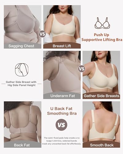 Image of HORISUN Seamless Bras Full Coverage Wireless Push Up Bra for Women No Underwire Comfort V Neck Bralettes with Support