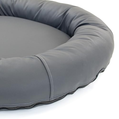 Wallace & Jones | Premium Hundebett Bolton Hundesofa 63x50 cm Hundecouch aus Kunstleder Hundebett für kleine Hunde, verdeckter Zipper, waschbar, rutschfest, dunkelgrau