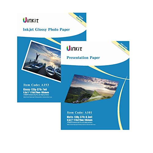Inkjet Thin Photo Paper Glossy+ Double Side Matt Photo Paper- Thin Photo Paper Glossy 135Gsm 35Lbs 8.5 X 11 100Sheets+ Double Side Matt Paper 8.5X11, 100Sheets 6.5 Mil 130Gsm Laser And Inkjet #TOP21