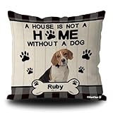 GABSHAIM Custom Pillowcase A House is Not A Home Without Dog Beagle with Paws Design Linen Throw Pillow Cover Square Pillowcase for Sofa Couch 16 x 16 Inch Home Decor
