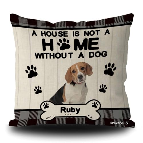 GABSHAIM Custom Pillowcase A House is Not A Home Without Dog Beagle with Paws Design Linen Throw Pillow Cover Square Pillowcase for Sofa Couch 16 x 16 Inch Home Decor