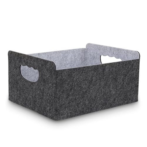 BEHONA Filzkorb Aufbewahrungskorb aus Filz, Organizer Box für Schrank & Regal, Faltbarer Aufbewahrungskorb, Filzbox für Zuhause und Büro, Schwarz-grau (1 Stück)