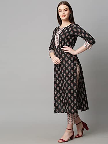Image of ANNI DESIGNER Women's Cotton Blend Printed Straight Kurta With Pant