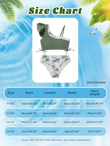 Young Girls 2 Piece Bikini Set Ruffles Swimwear with Adjustable Strap Tropical Striped Beachwear Kids Teen Bathing Suit3