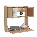ARTETHYS Wall Mounted Desk Multifunctional Fold Down Laptop Computer Table Writing Workstation Space Saving with Storage Compartments for Home Office Wood Color