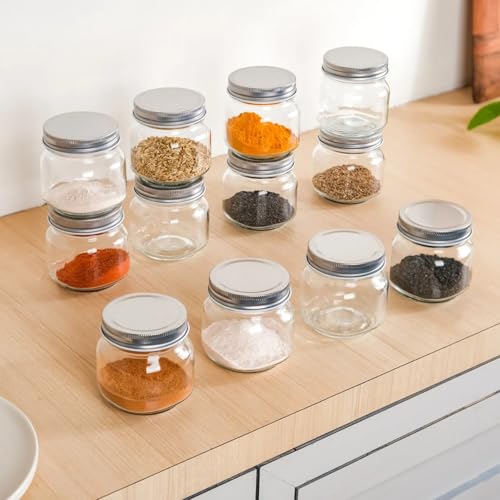 Image of Nestasia Spice Glass Jar with Lid Set of 12-250ml Each, Transparent Seasoning Glass Containers for Kitchen Storage Pantry, Spices, Salt, Herbs, Sugar or Coffee Beans