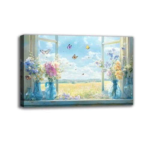ROSE ONLY Vintage Window View Canvas Wall Art Prints -