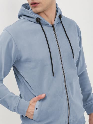 Image of SHOWOFFFF Men Solid Front-Open Sweatshirt | Hooded Full Sleeves Cotton Sweatshirt's for Mens | Slim Fit Regular Length Sweatshirts for Men's