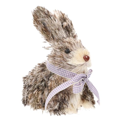 GRIRIW Hand-Woven Rabbit Ornament Lifelike Straw Bunny Decor for Easter Decor