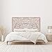 KultureDeco King Wood Bed Headboard White Wash | Carved Head Board Only | Wooden Wall Art Full Size | Wall Mount Rustic Boho Wooden Art | Bed Headboard Panels (Cal King, Sumber, Antic)