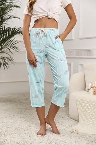 Image of PNAEONG 3 Pack Women Pajama Pants Capri Length Drawstring Pj Bottoms Sleep Lounge Pants with Pockets S-3XL