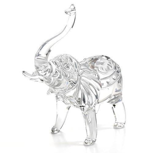 Embewhis 3.3" Handcrafted Glass Elephant Figurine with Trunk Up – Elephant Statue for Good Luck, Wealth, and Wisdom – Decorative Animal Collectible for Home, Office, and Shelf Decor