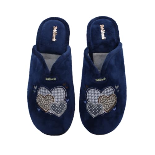DeValverde - Zapatilla de Casa para Mujer - Corazones Patchwork y Confort - 1181 para: Mujer Color: Marino Talla: 37