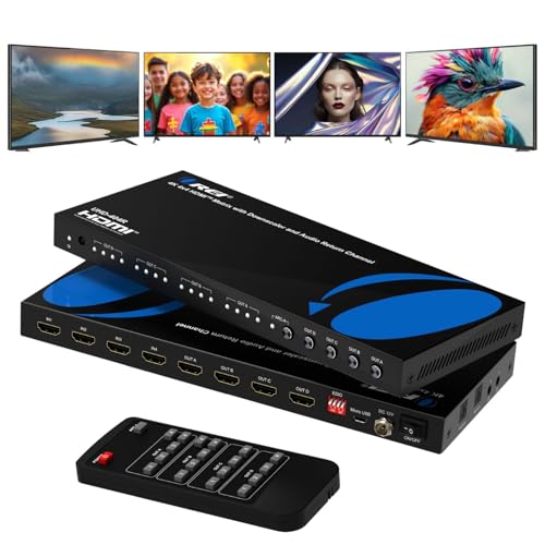 OREI 4K@60Hz 4×4 HDMI Matrix Switch with Downscaler & ARC, 18Gbps, HDCP 2.2, HDR, Audio Extraction (Optical & Analog), 4K-to-1080p Scaling, IR Remote (UHD-404R)