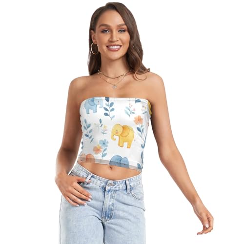 Cute Elephant White Women's Strapless Crop Tops Comfy Strapless Bras for Women Strapless Tank for Teen Girls Surgery