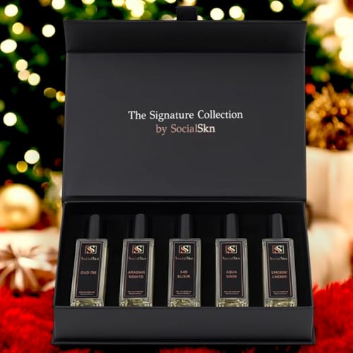 SocialSkn Signature Collection Luxury Unisex Perfume Gift Set (5x20ml) | Includes OUD 786, Arabian Nights, 540 Elixir, Aqua Swim & Smokin' Cherry | Travel Size