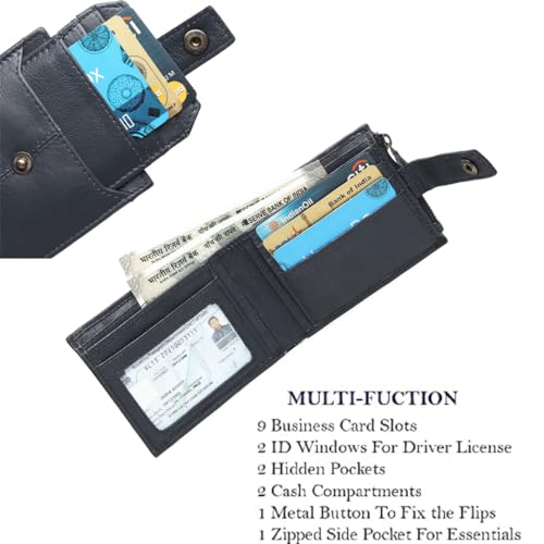 Image of Crafted RFID Safe Leather Wallet for Men /Women, Bifold Trendy, Full Grain with Card Holder and Zipper Coin Pocket