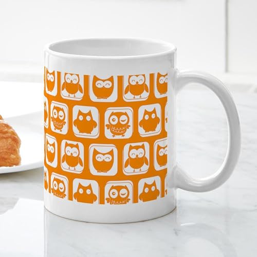 Taza de cerámica 11 oz con diseño de búho blanco y naranja miniatura 6