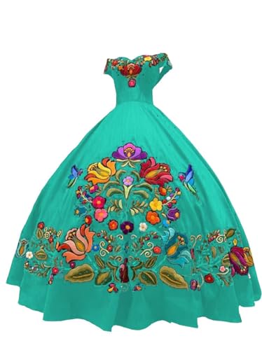 Vintage Flowers Embroidered Womens Special Occasion Dresses Off Shoulder Evening Dress Aqua 10