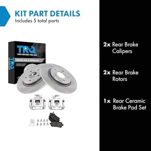 Image of TRQ Rear Brake Pad and Rotor Set Ceramic Calipers Compatible with 2012 Ram Cargo Van Volkswagen Routan