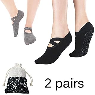Yoga Socks for Women & Kids Non-Slip Anti-Skid Soles, Ideal for Pilates, Pure Barre, Ballet, Dance, Barefoot Workout, Gym, Martial Arts, Trampolining (2 Pack)