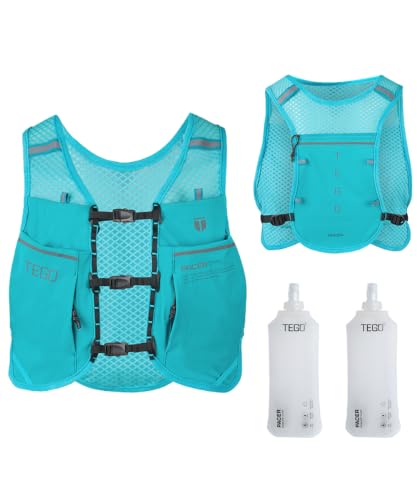 Image of TEGO Pacer Lite Hydration Kit | Lightweight Running Vest with 2 x 500ml Soft Flasks | 1L Hydration Capacity | Reflective Running Pack for Marathon, Long Runs & Training