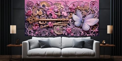 Kit complet de broderie diamant 5D papillon et clés géant 85x170 cm E623