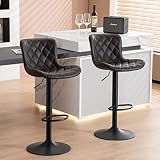 YOUNUOKE Bar Stools Set of 2 Modern Faux Leather Swivel Counter Height Barstools with Back Adjustabl