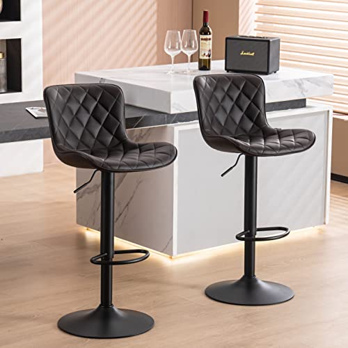 Younuoke Bar Stools Set Of 2 Modern Faux Leather Swivel Counter Height Barstools With Back Adjustable Tall Bar Stool Chairs For Kitchen Islands (Brown) #TOP13