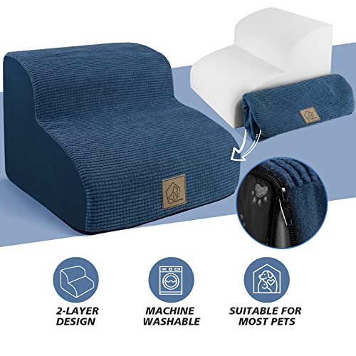 High Density Foam Dog Stairs For Dachshund Bulldog Chihuahua,2-Tier Gentle Slope Ramp Steps Stairs For Indoor Small Short Leg Dogs,Nonslip Bottom Washable Fabric Cover,1 Pcs Lint Roller With 2 Refills #TOP1