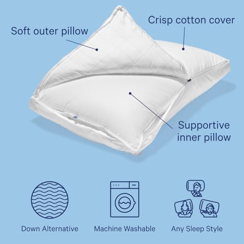 Casper Sleep Original Pillow, Standard Size – Medium Soft Feel, Down-Alternative Fill, Supports Side, Back & Stomach Sleepers, Neck Pain Relief,