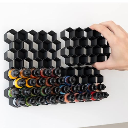 Hex Wall Paint Dropper Bottle Holder | Army Painter Vallejo Green Stuff World | Organization for Acrylic Paints 17ml and 18ml | Stick-on (1)