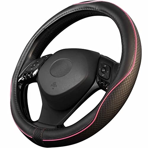 Upgrade4cars Funda Volante Coche Universal Negro Rosa Poli Piel | 37-39 cm...