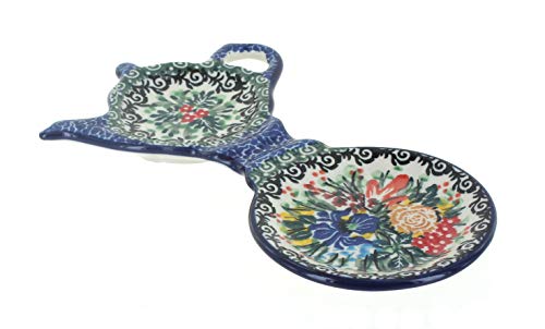 Blue Rose Polish Pottery Summer Blooms Tea Bag Holder & Saucer