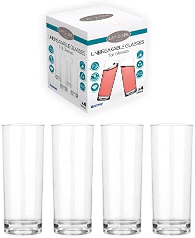 Lay-Z-Spa BWA0007 Premium Plastic Beer Glasses, Virtually Unbreakable Ultra Clear, Reusable and Dishwasher Safe, Ideal for Hot Tubs, Pools, Camping and Picnics, 420 milliliters, Transparent, Set of 4