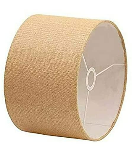 Jute Lamp Shade, Natural Beige Burlap Drum Shape Lampshade with White Lining-image-14