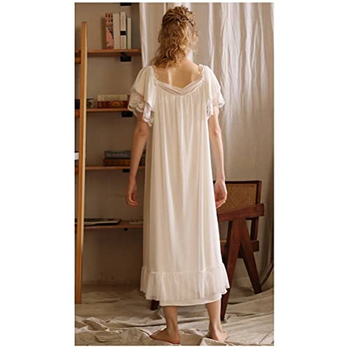 Womens' Classic Victorian Nightgown Long Lace Nightdress Princess Chemises Sleepwear Housedress Nightrobe Pajamas Lounger (White, Medium) #TOP2