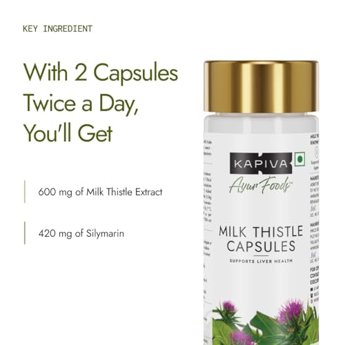 Kapiva Milk Thistle Capsules (120N) | With 70% Silymarin | Supports Liver & Immune System | Vegan, Preservative-Free | Liver Detox Supplement | Milk Thistle Tablet 3 41iptpOgcQL
