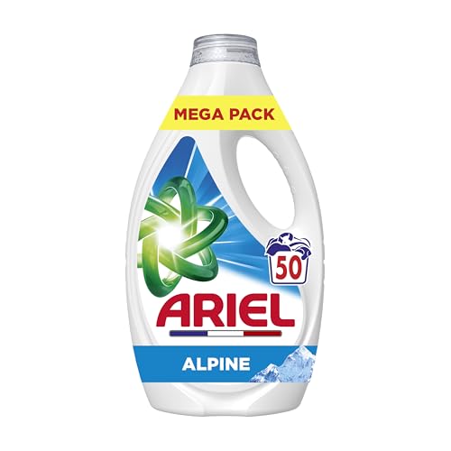 Ariel Alpine Lessive Liquide, 50 Lavages, Action Détachante En 1 Seul Lavage, Impeccable Même à Froid, Fabriqué en France