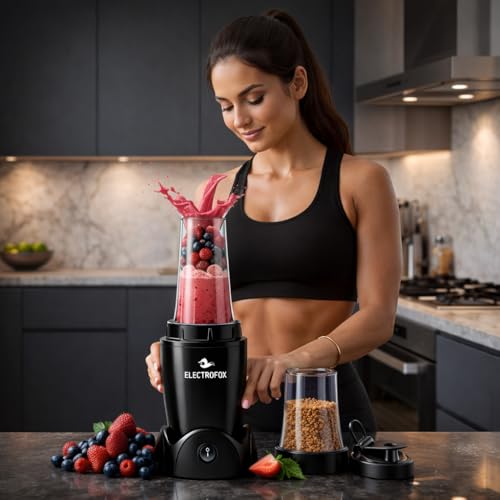 Image of Electrofox Belndo+ 2 Jar Bullet Nutri 750 W Juicer Mixer Grinder (2 Jar Nutri Blendo+ | 2 Jars | Black) 4 Year Warranty